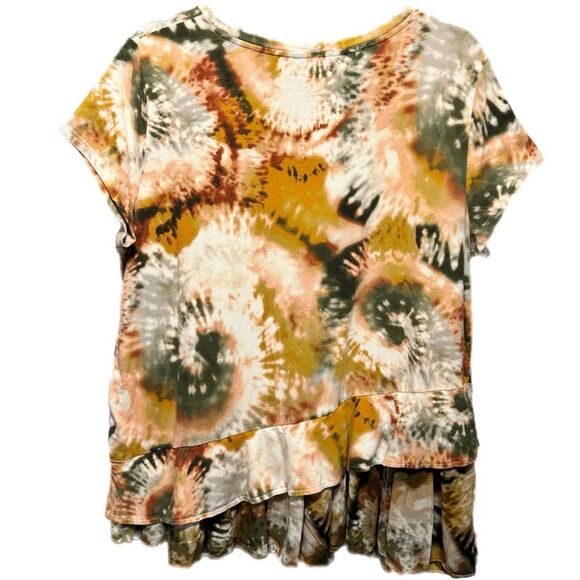 Simply Vera-Vera Wang Women’s Tie Dye Blouse Top Peplum Hem White Green XL - Picture 2 of 12